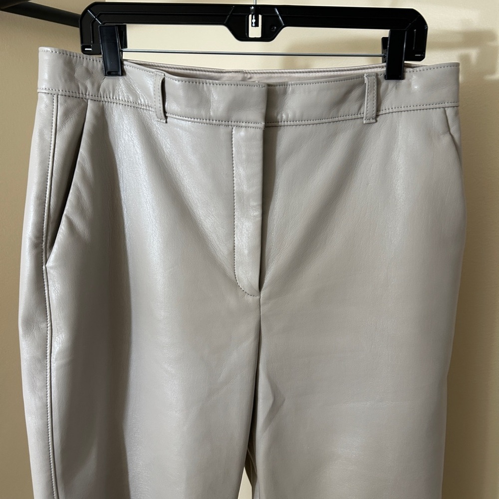 Aritzia Babaton Cropped Taupe Vegan Leather Command Trousers. Size 14